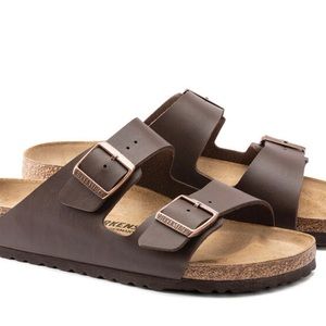 Birkenstock Arizona Sandal Nubuck Leather Brown Slip-On Adjustable Strap Tan 37